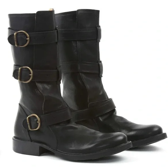 EUC Fiorentini + Baker ETERNITY 7040 Biker Dark Chocolate Brown Leather Size 9.5